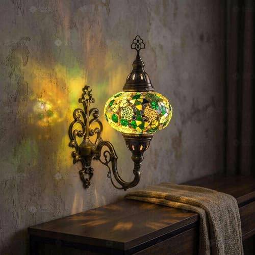 ENVA kollektion mosaik vägglampett – grön turkisk mosaiklampa – geometriskt smaragdglas – handgjord marockansk vägglampa för sovrum hall vardagsrum
