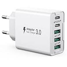 Laddare USB C 50W, Multi USB C laddningsstation 3 USB C + 2 QC, USB C väggladdare type C laddningskontakt, PD snabbladdare kompatibel med iPhone 12/13/14/15/16/Samsung Galaxy S23/S22/S21