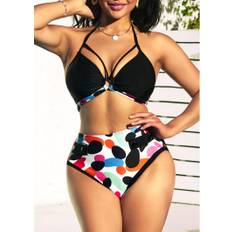 High Waist Rainbow Color Polka Dot Bikini Set