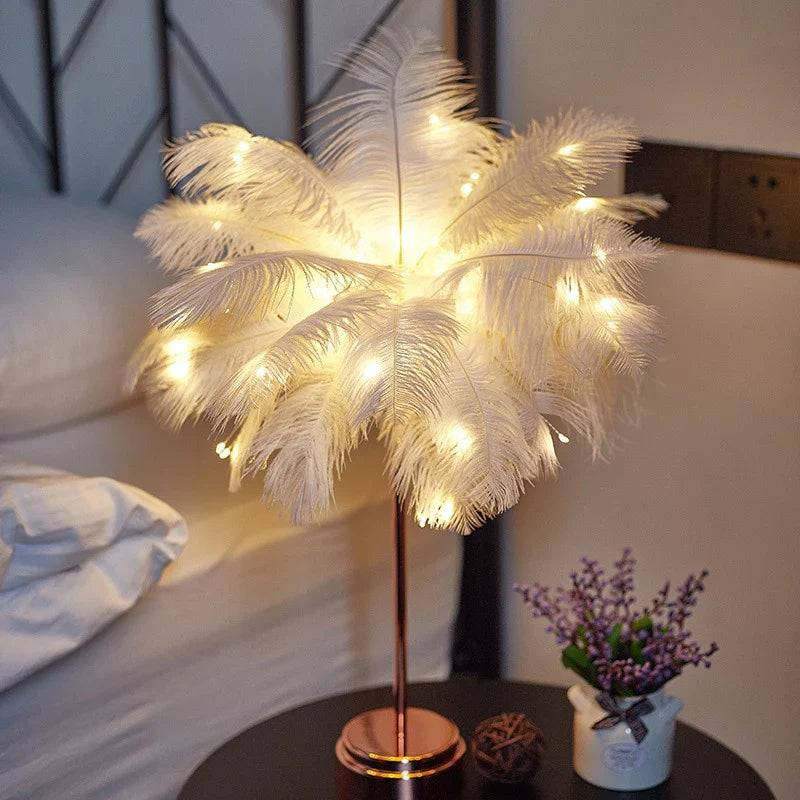 Featherlight™ - Trådlös Skrivbordslampa med Fjädrar - Vit / 48 cm