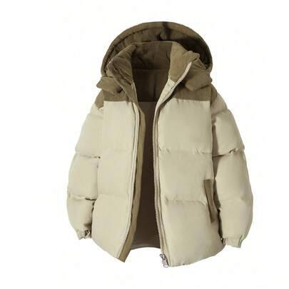 Vinterjacka för pojkar, casual, vadderad med patchwork - Kaki (7Y,8Y,9Y,10Y,11Y)