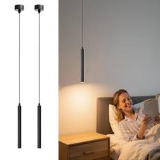 ACMHNC LED-pendellampa, 2 st LED-hängande lampa, sänglampa, modern cylindrisk svart armatur, pendellampa för vardagsrum, matsal, matbord, varmvit, 30 cm