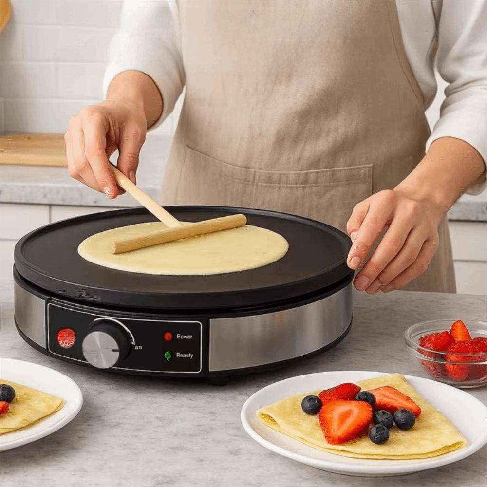 Elektrisk Aluminium Crêpesmakare Justerbar Temperatur Elektrisk Stekpanna Rostpanna Smet svart