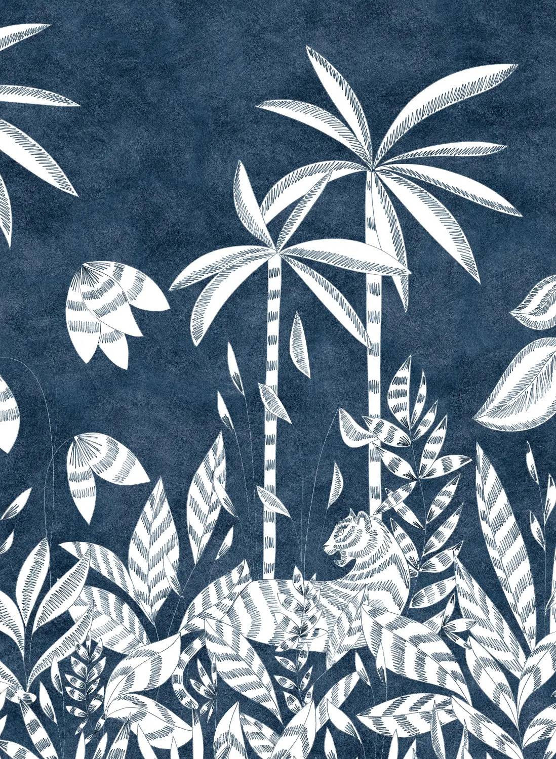 Isidore Leroy Mural Paradis Des Tigres Nocturne Bahnen 4/5/6 - blue