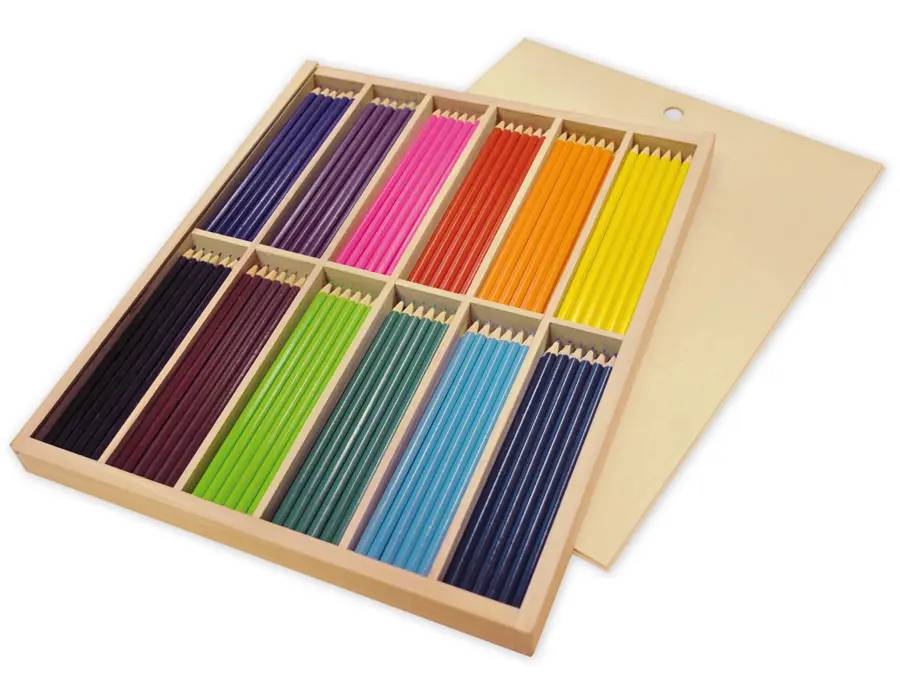 Färgpennor Playbox Storpack, smala, blandade färger, trälåda