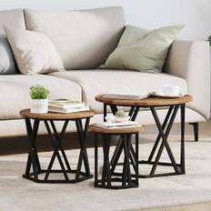 Sammenklappelige sidetable 3 stk. gammelt træ ingeniørtræ