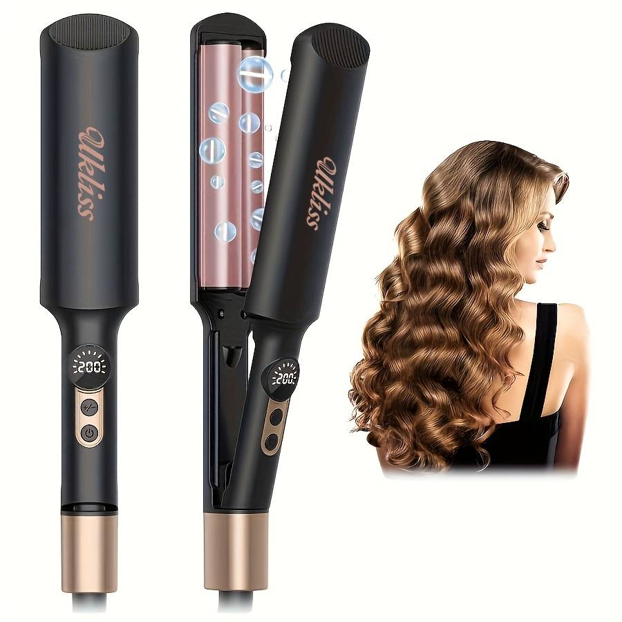 TEMU Waver Curling Iron Shallow Waver Hair Crimper Tool With Dual Voltage Waver Beach Crimping Iron For Hair Anti-scalding Wavy Hair Curler Double Wavy Curling Iron 5 Temps Adjustable 0.4 Inch