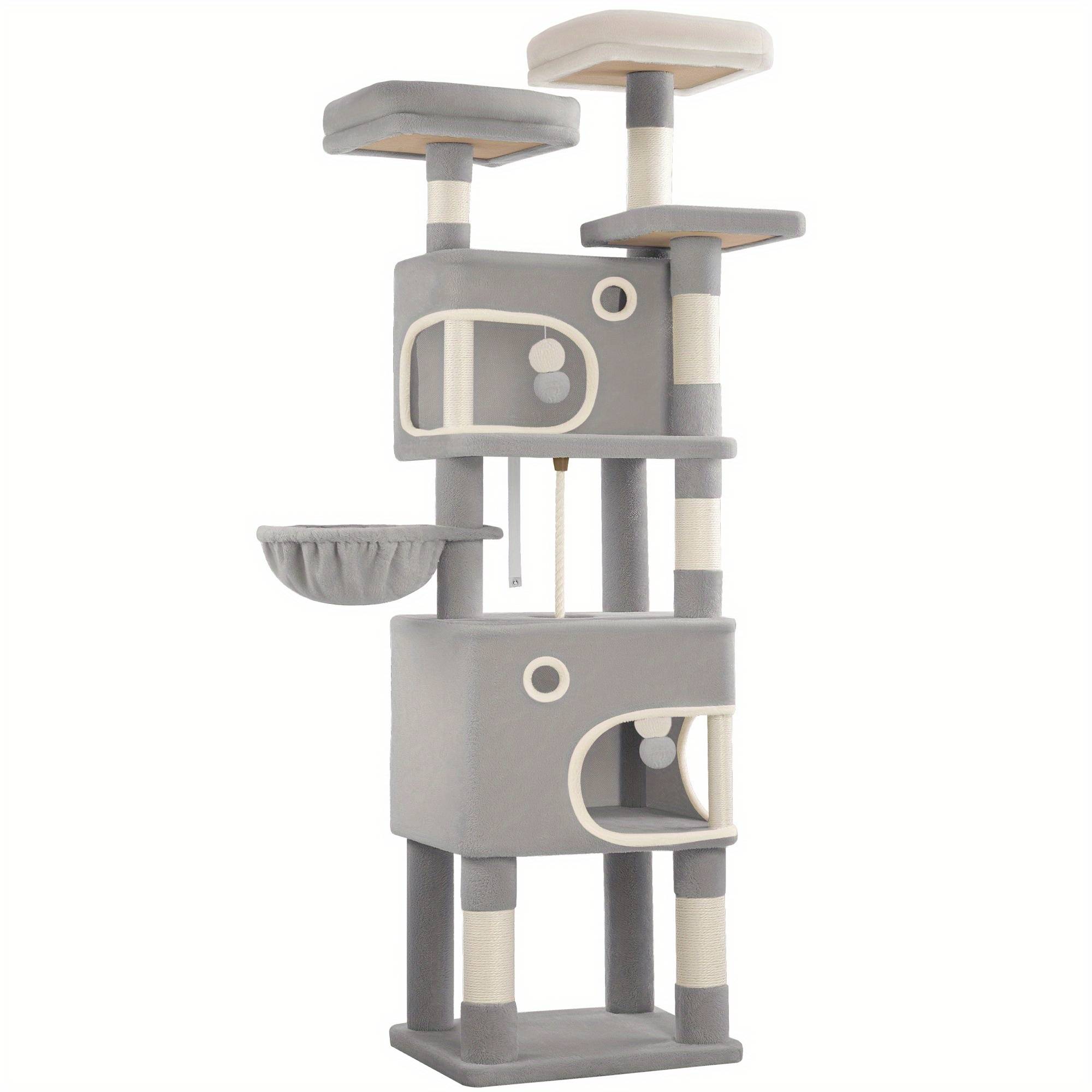 TEMU Cat Tree 180cm, Includes Scratching Posts, 3 Platforms, 2 Cat Beds, Basket, Plush Ball, Sisal Rope, Suitable For Cats Of All Sizes, Beige/light Grey/dark Grey