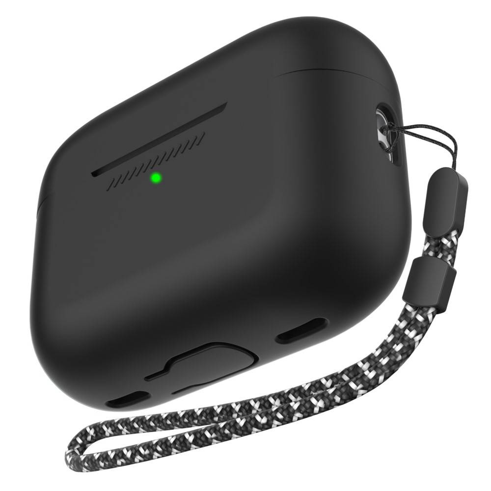 Ahastyle Apple AirPods Pro 2 Extra tåligt silikonskal med handstrap, Svart