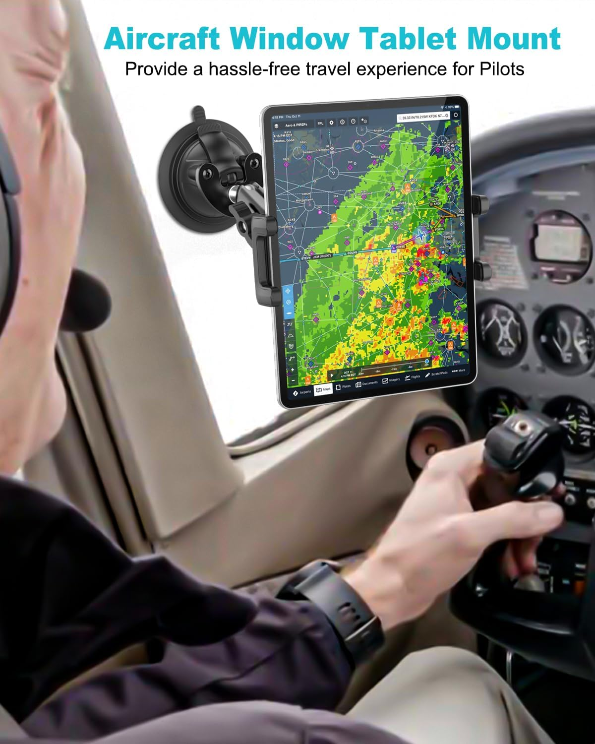 Pilots Tablet Holder Strong Suction Cup Aircraft Tablet Mount with Metal Adjustable Arm Aviation Windshield Stand