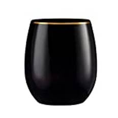 DECORLINE Vinglas utan handtag, | 355 ml set med 24 | återanvändbara plastvinbägare | okrossbara dricksglas, BPA-fria | Perfekt för rödvin och vitt vin, cocktail, vatten – svart med guldkant