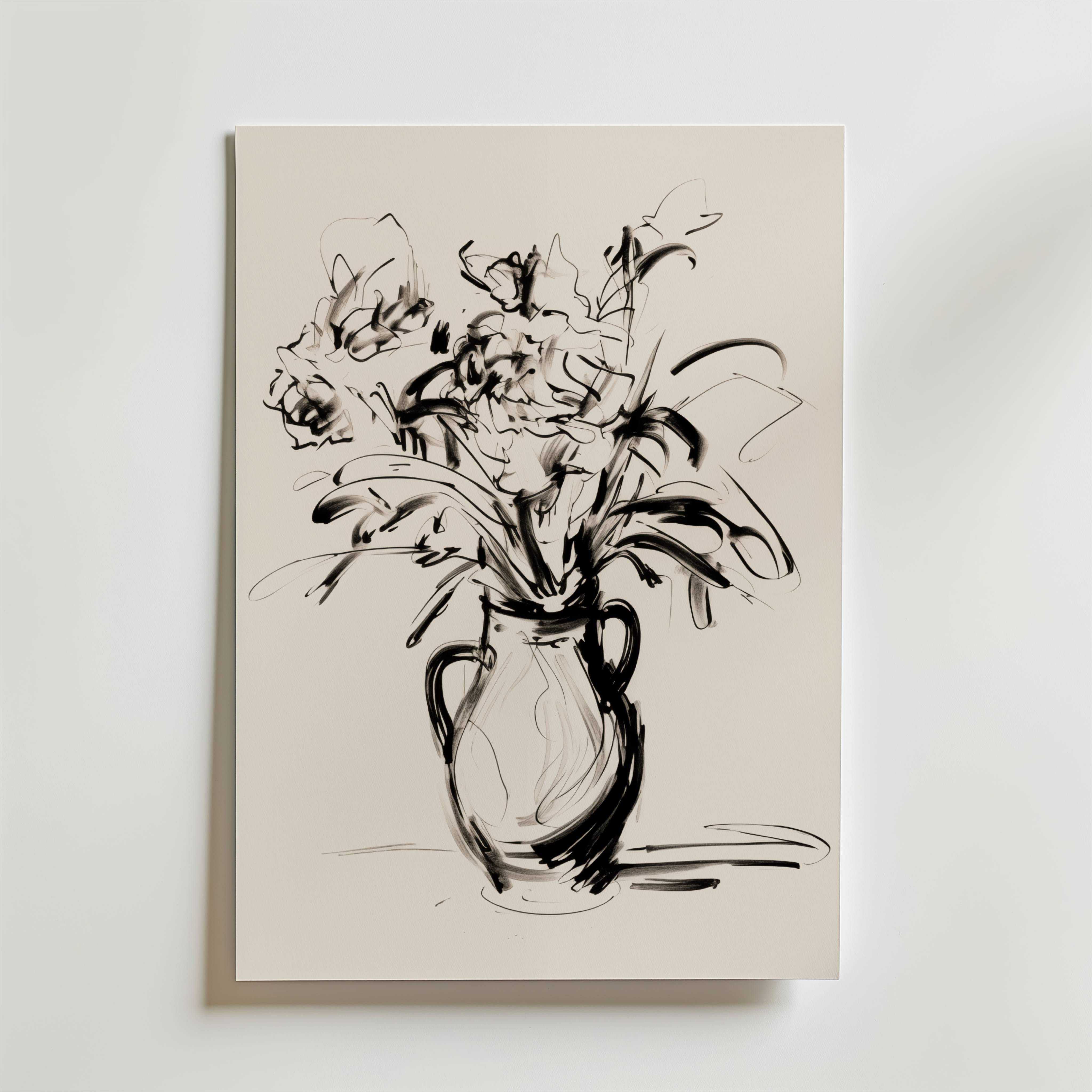 Monochrome Bouquet Poster - Premium Canvas 100x140 cm