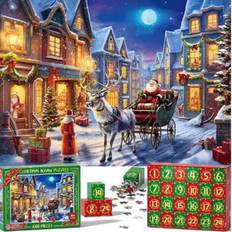 Puslespil Julekalender 2024, 1008 Puslespilsbrikker 24 Dages Legetøjsbutik Puslespil Jule-nedtælling Julekalender M