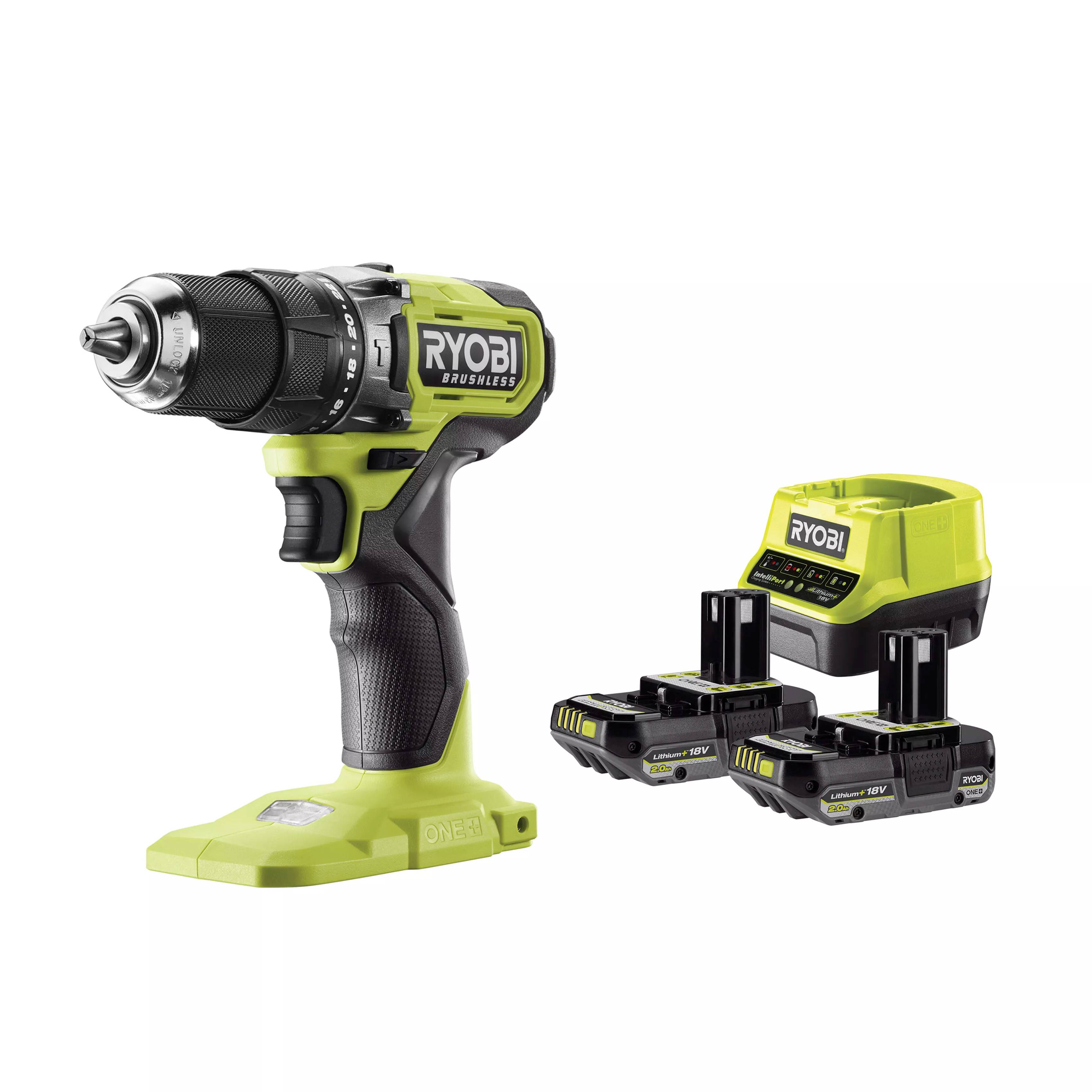 Ryobi Borrskruvdragare 18V ONE+, RPD18BL1-2C20S, inkl. 2x2,0 Ah batterier & laddare