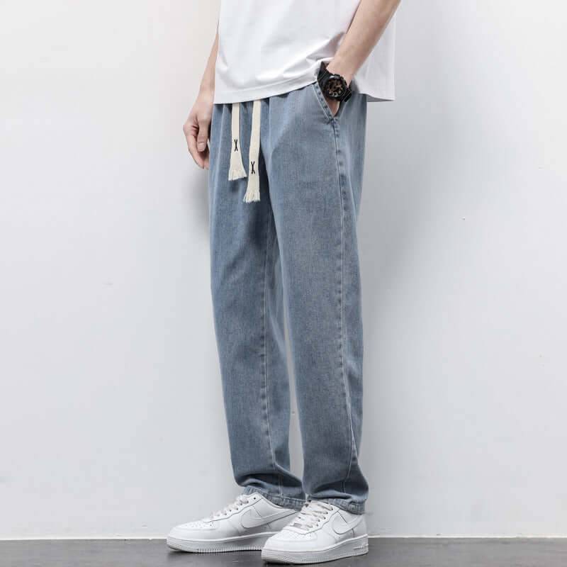 Men's Summer Loose Wide Leg Drawstring Jeans - Light Blue 2 / XXXL (XXXL)