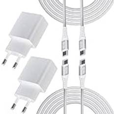 2-Pack 25W USB-C-laddare med 2M nylonladdningskabel USB-C-laddningskabel för Samsung Galaxy A53 5g/S23/S22/S21 Ultra/S21+/Z Flip 3/Z Fold 3 5G/S20, ersättning för original snabbladdare, vit.