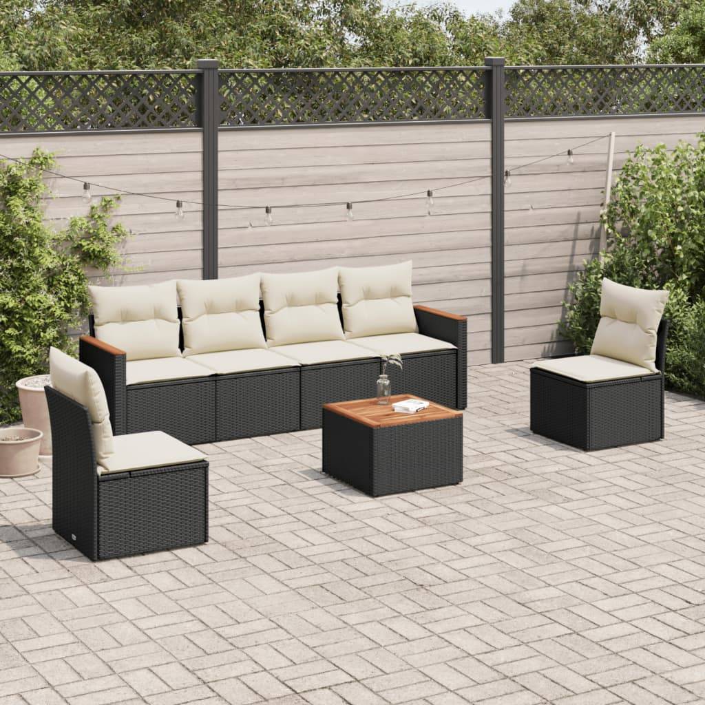 Sofasæt Til Haven 6 Dele Med Hynder Polyrattan - Sort og cremefarvet / Med bord