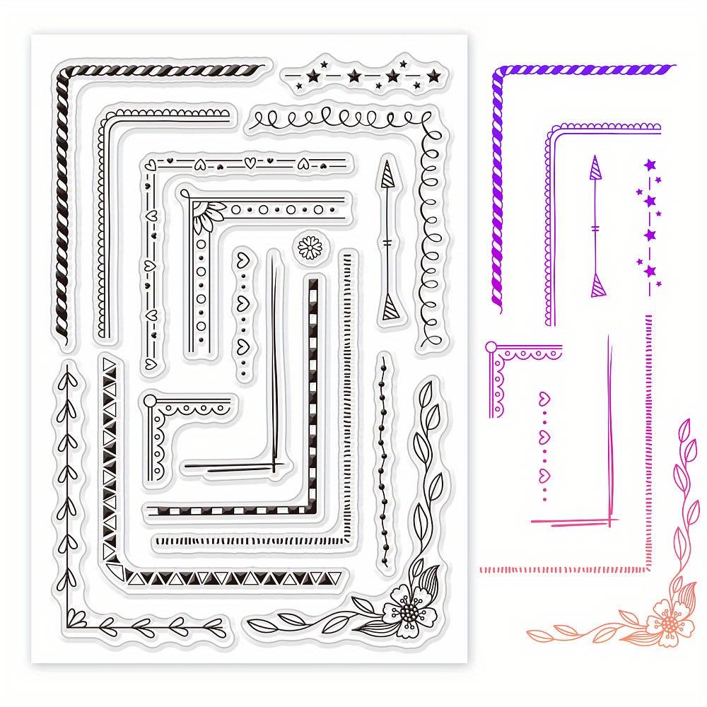1sheet Streak Corner Theme Clear Stamps Flowers Leaves Stars Clear Stamp Seals For Cards Making Scrapbooking Photo Journal Album Craft Craft Supplies Stickers Handmade Kit