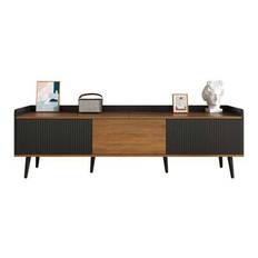 TV-skåp, TV-bord, TV-bänk, underskåp med tre dörrar. Kompakt konstruktion. Trä och naturlig finish. 49,5 hög / 160 lång / 39 bred - Svart + Natur + MDF + Spånskiva