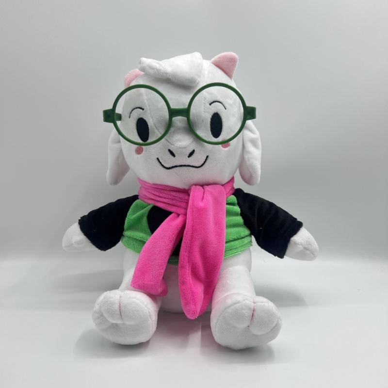 Ny Deltarune Ralsei Gosedjur - Mjuk Get Fylld Docka med Gröna Glasögon Rosa Halsduk, Söt RPG Spelkaraktär Gosedjur Gåva till Fans Barn
