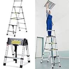 Cecaylie Teleskopstege på 1,4 +1,7 m, hopfällbar stege, halkfri aluminiumstege, utdragbar multifunktionsstege, ståstege, aluminiumledare, maximal belastning 150 kg