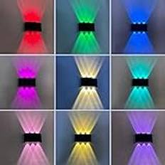 Outdoor LED Wall Lights Up and Down Smart WiFi APP Control Dimmable Waterproof IP65 Outside Lamp in Aluminum RGB Multicolour + Warm White Sconce Black 6W for Front Door Patio Terrace Hallway