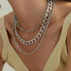 3 st/set punk silver smyckeshalsband, tjock kedja lager chokerhalsband, elegant och för vardagsbruk (silver)