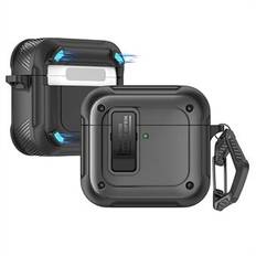 För AirPods 4 Hörlurarsfodral PC+TPU Stöttåligt Heltäckande Skyddande Magnetiskt Skydd med Karbinhake