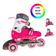 RASK Rulleskøjte 3-i-1 Pink LED - Justerbar over hele 4 sko-numre med smart kliksystem Str. 27-30 (fra 17-19 cm lang)