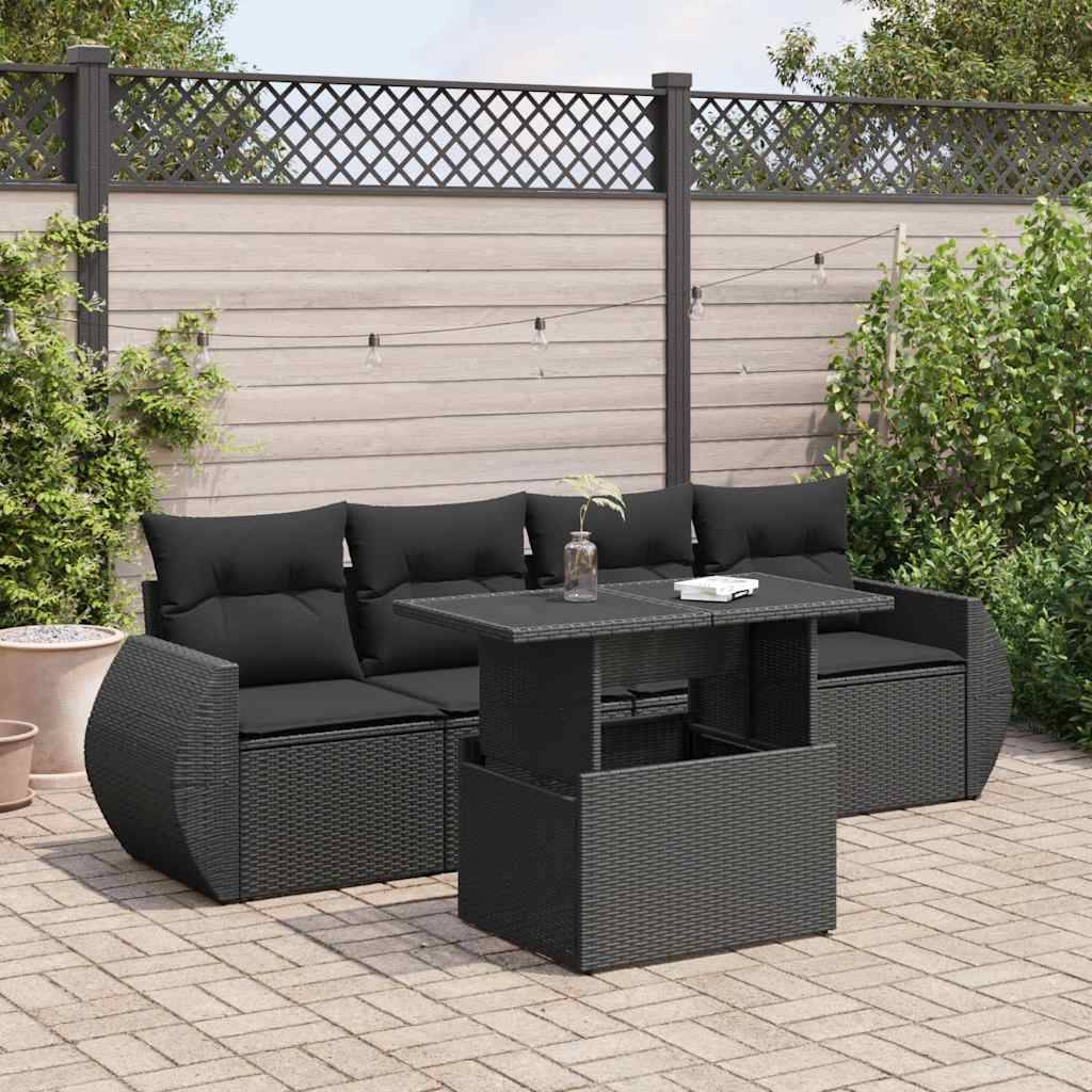 Sofasæt Til Haven 5 Dele Med Hynder Polyrattan - Sort / med opbevaring