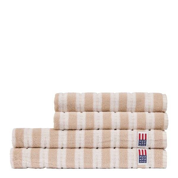Lexington - Randig handduk frotté 70x130 cm ljusbeige/off-white
