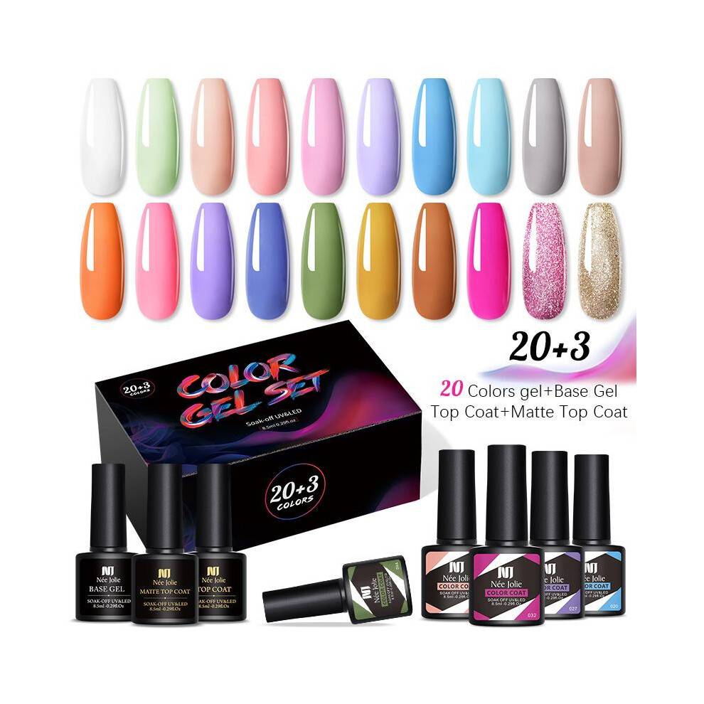 (08) Nee Jolie Nail Gel Set 20 Colors Trendy UV Gel Polish Salon Starter Kit Long-Lasting Fashion