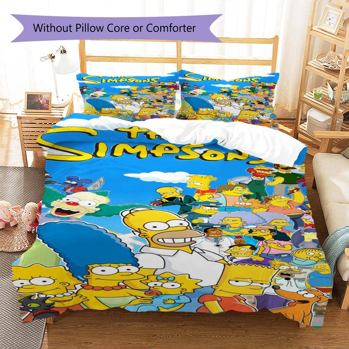 Simpsons Familjemönster Sängkläder Täcke Set Örngott Heminredning Gåva (1 * påslakan + 2 * örngott, utan kärna)