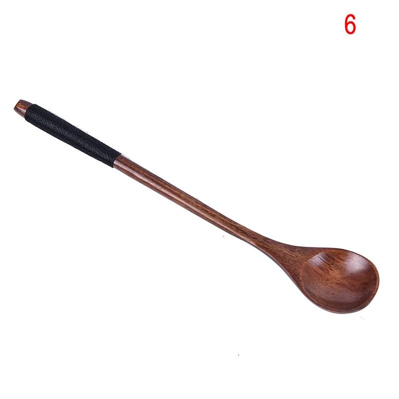 Träskedar stor sked med lång skaft barnsked trä rissoppa dessertsked kaffe te blanda servis 1pc - Blå