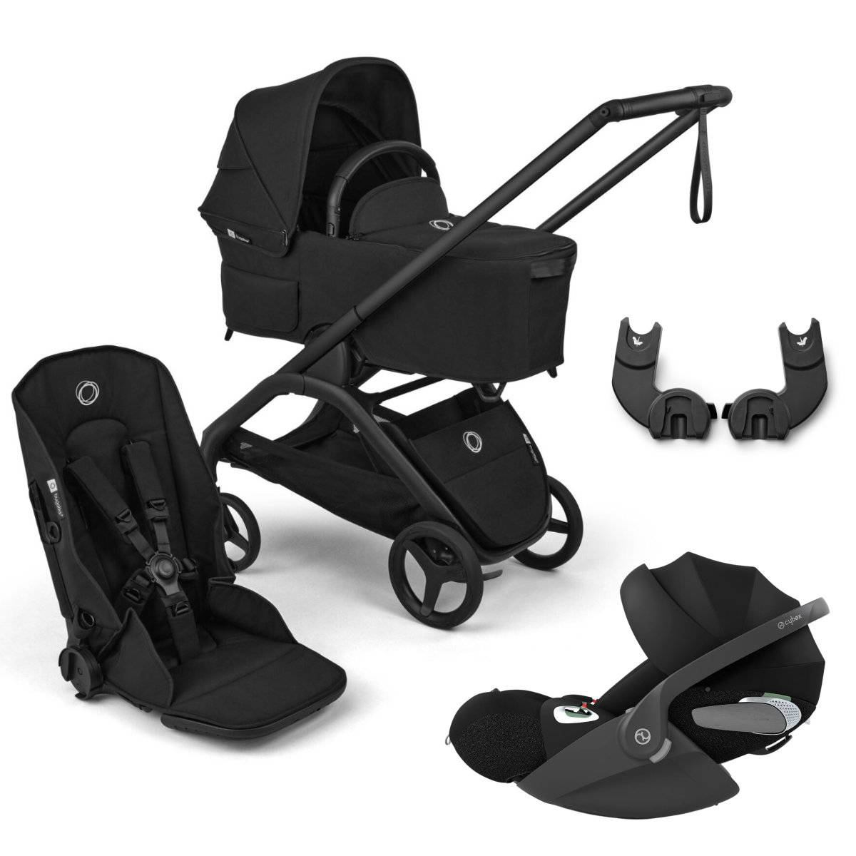 Bugaboo Dragonfly Plus 3-in-1 Stroller Set incl. Cybex Cloud T i-Size Infant Car Seat - Black / Heritage Black