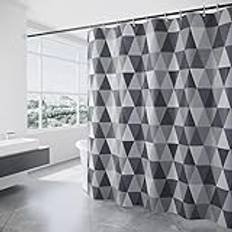 HANFU Duschdraperi, duschdraperier polyester 180 x 200 cm tvättbar, duschdraperi med öljetter och 12 duschringar, viktad fåll, badkarsgardin snabbtorkande för badrum, triangelmönster