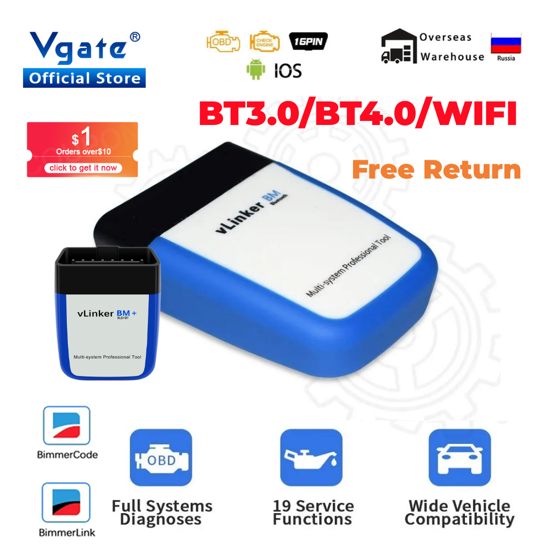 Vgate VLinker BM+ For BMW Scanner ELM327 BT4.0 OBD 2 Wifi OBD2 Car Diagnostic Tool ELM 327 Auto ODB2 For BMW Bimmercode