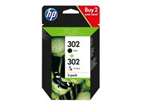 HP 302 - 2-pack - svart, färg (cyan, magenta, gul)