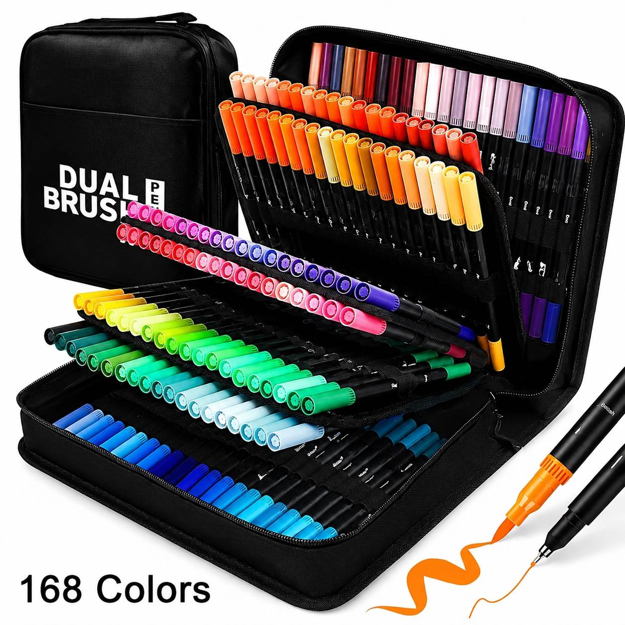 24 to 168 Colors Vibrant Double-Ended Watercolor Markers – Art Set for Drawing & Crafts, Durable Plastic Bodies, Christmas Gift