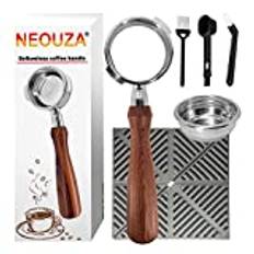 NEOUZA 58 mm bottenlös filterhållare set för espressomaskin kompatibel med GAGGIA Classic Pro 304 rostfritt stål två öron, fyllningskorg, sked, manipuleringsmatta, borste