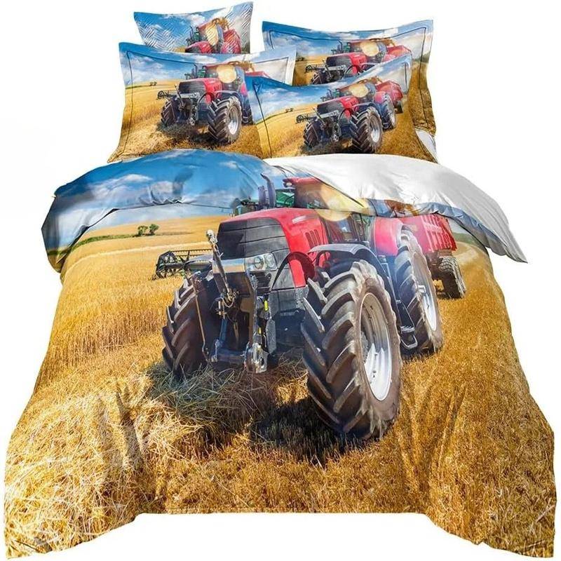 3D-tryck Traktor Sängklädesset Pojkar Traktorer Påslakanset med Örngott Hometextil Dubbel Full Queen King Barnpresent 140X200cm-2pcs