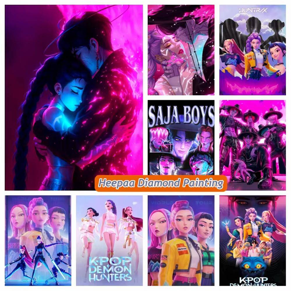 Kpop Demon-Hunters Film 5d Diamantkonstmålning Fancy Saja Demon Boys Anime Rumi och Jinu Gör-det-själv Korsstygn Fotomosaik Dekor