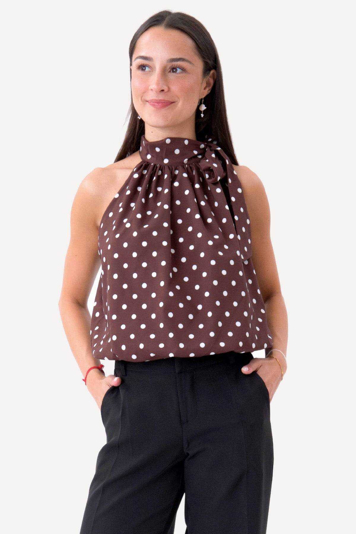 TEESHOPPEN Wilma Top - Brun/Hvid - Size L.