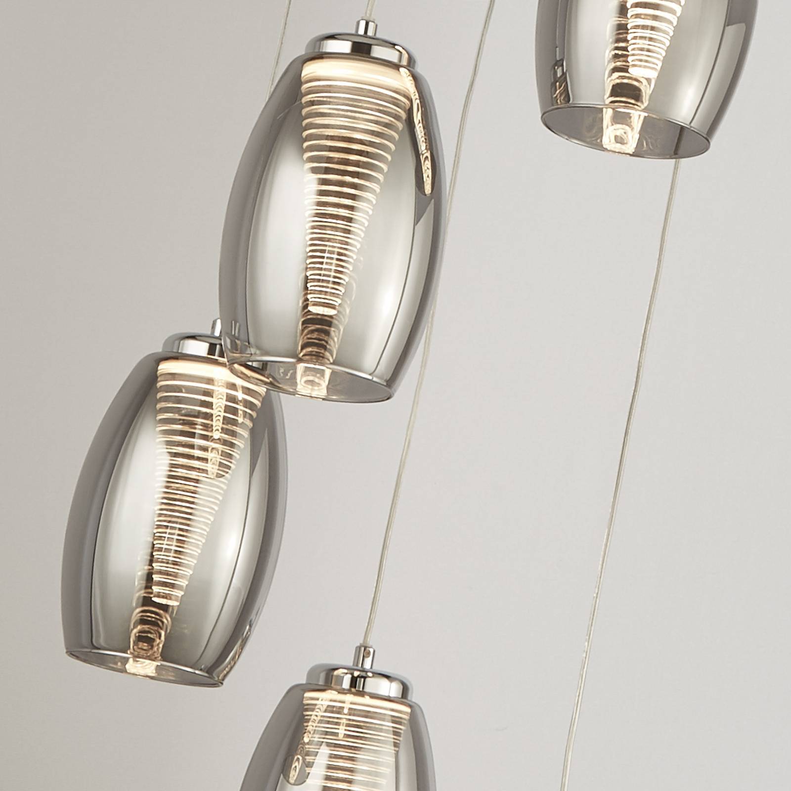 Searchlight Glas pendellampa Cyclone, Aluminium / grå / zink, Vardagsrum / matsal, Syntetmaterial, Modern, Pendellampa