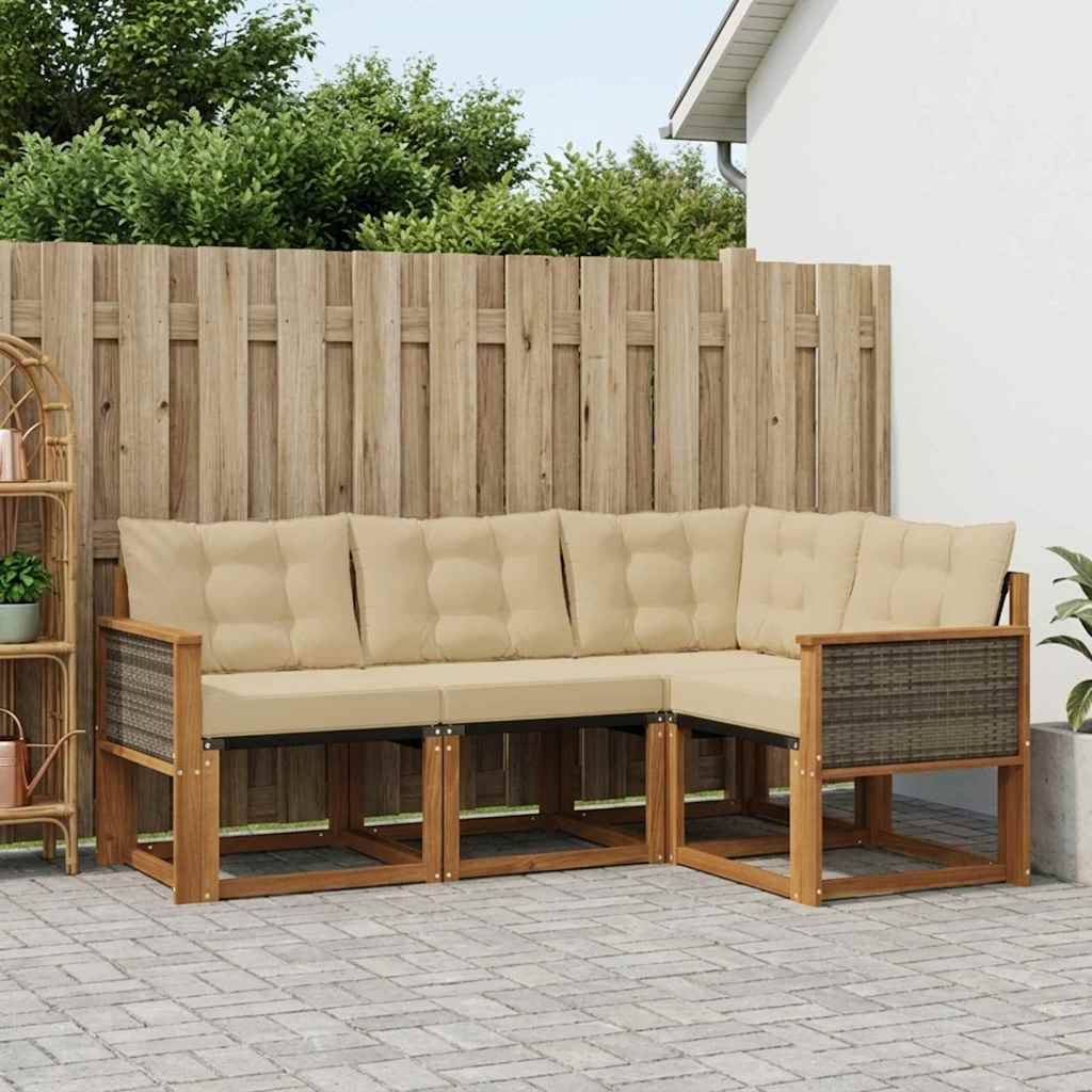 Udendørs Sofagruppe Med Pude 4 Dele - Naturlig og beige / Grå rattan.