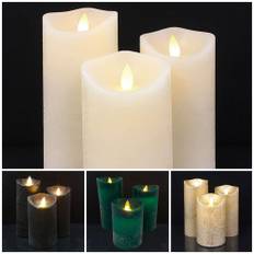 LED blockljus - rustikt - 3 st. - 10/12,5/15 cm - med 3D-låga - (flera färger)
