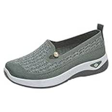 Sneaker Slip On dam löparskor dam ortopediska sneakers utan skosnören sportskor platt sula promenadskor bekväma träningsskor halkfria löparskor för gator enfärgade halvskor, Grön, 38 EU