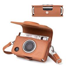 MUZIRI KINOKOO Mini EVO Hülle Kompatibel für Fuji Instax Mini EVO Instant Camera mit PU Leder Lychee Linien Stil Mini EVO Kameratasche mit Braun