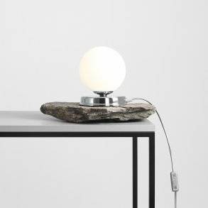 Hazme - Bordlampe i krom og hvidt glas, ø 14 cm