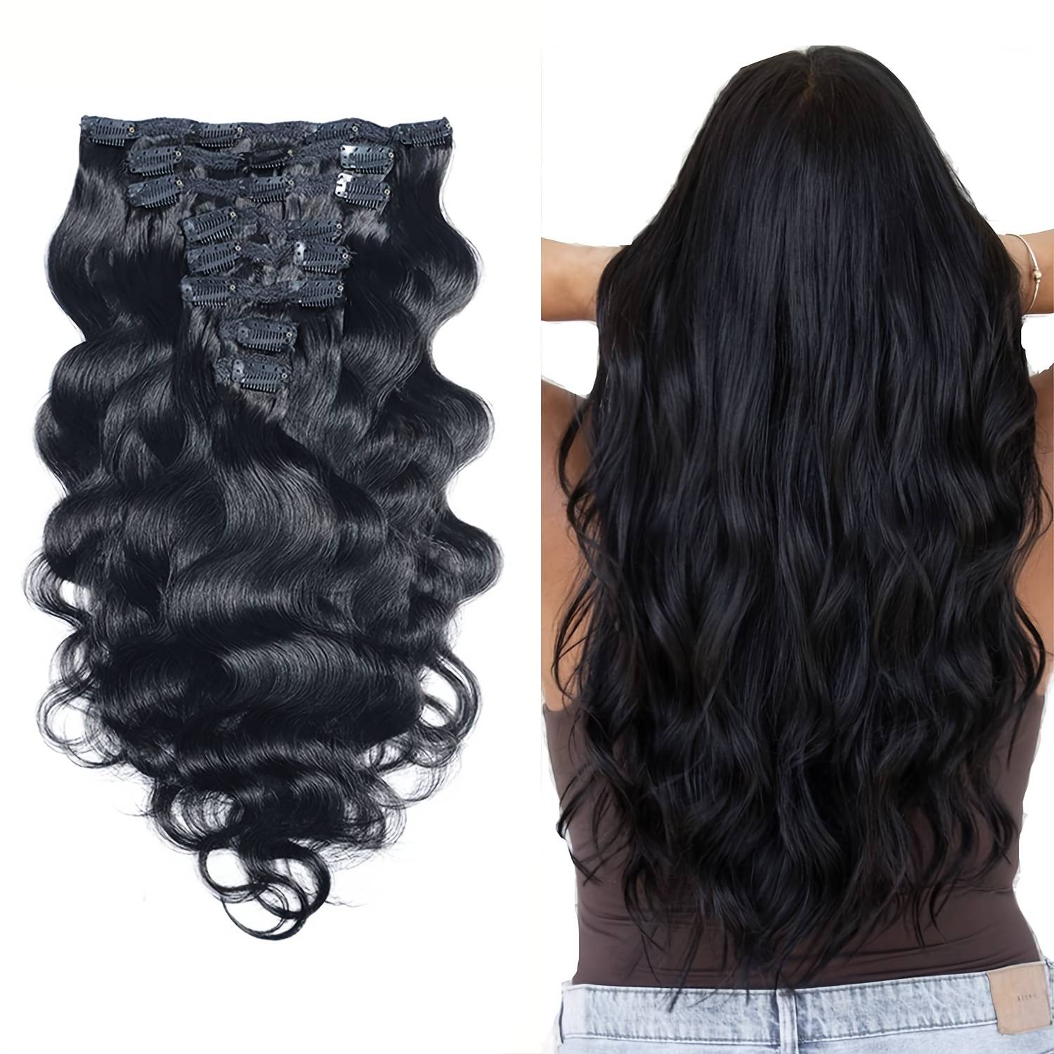 8pcs Body Wave Clip In Hair Extensions Human Hair With Human Hair Clip In Extensions Natural Black 22inch-30inch 120g Soft Body Wave Hair Extensions